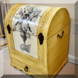 F50. Yellow decorative dome-top chest. 26”h x 19”w x 16”d
